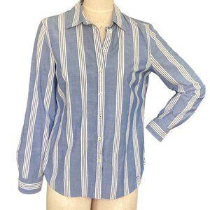Talbots Striped 100% Cotton Roll-Tab Button-Down Shirt Sz 8  Blue #21i